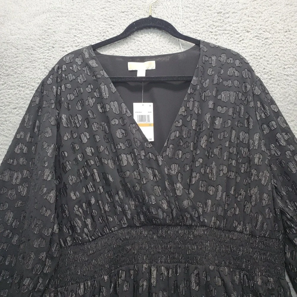 Michael Kors Maxi Dress Womens 3X Black Sparkly‎ Clip Jacquard Handkerchief-Hem